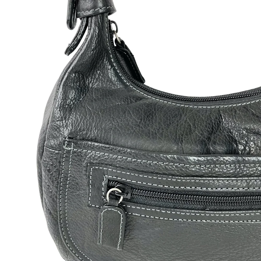 Tignanello Black Genuine Leather Hobo Handbag Shoulder Bag Purse Tote Satchel